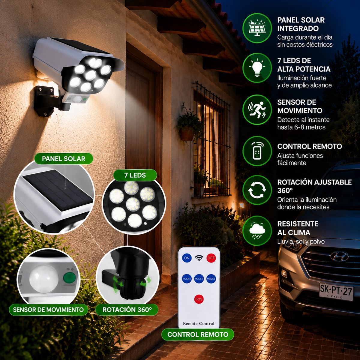 FOCO SOLAR TIPO CAMARA CON CONTROL REMOTO
